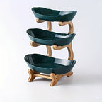 Tiered Fruit Basket Stand 2 or 3 Layer Nordic Style Fruit Bowl Wooden Plastic Snack Tray Kitchen Counter Organizer for Home Dining Table Storage