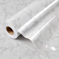Marble Contact Paper Waterproof Self-Adhesive PET Film Heat Oil Resistant Glossy Vinyl Wrap for Kitchen Cabinets Bathroom Countertops Drawer Liner Furniture Decor White Black Marble 15.75x196.85 in