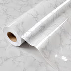 Marble Contact Paper Waterproof Self-Adhesive PET Film Heat Oil Resistant Glossy Vinyl Wrap for Kitchen Cabinets Bathroom Countertops Drawer Liner Furniture Decor White Black Marble 15.75x196.85 in