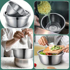 Stainless Steel Colander & Mixing Bowl Set – 304 Food-Grade Stackable Strainer Bowl for Washing Vegetables, Fruit & Rice, Dishwasher Safe Kitchen Colander, 7.09" or 11.02" Bowl + Sieve