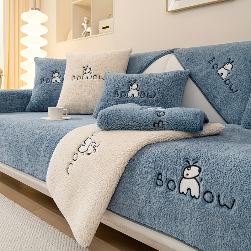 Cream Plush Sofa Slipcover Non-Slip – Thick Pet-Friendly Couch Protector Cover for 2 or 4 Seater Sofa, Living Room, Bedroom & Office Furniture