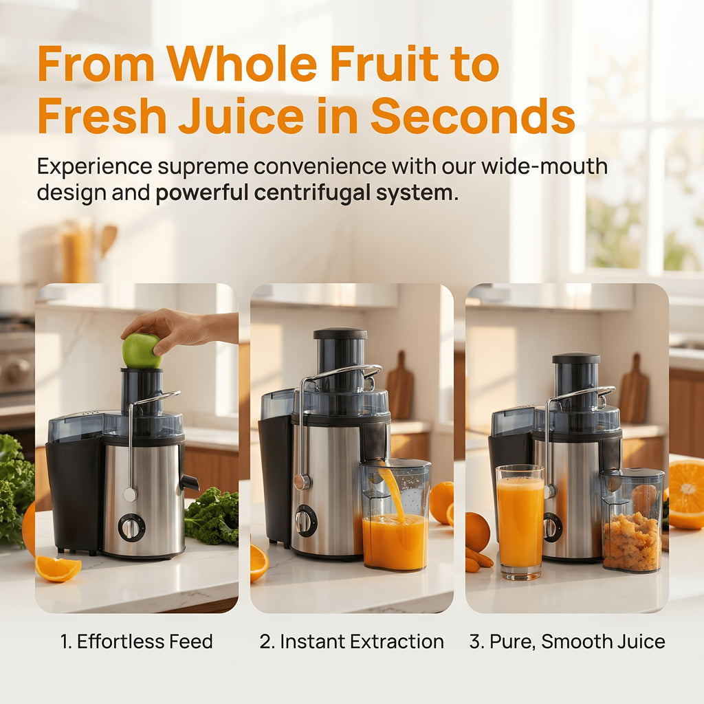 Centrifugal Juicer Machine 2-Speed Wide 3-Inch Feed Chute 54oz Pulp Container Easy to Clean Fruit Vegetable Juice Extractor
