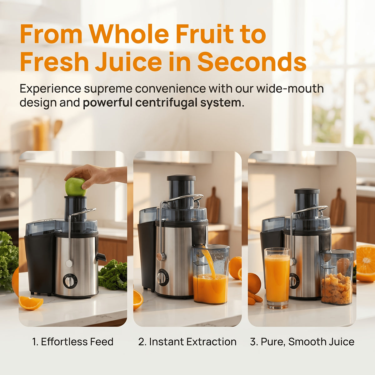 Centrifugal Juicer Machine 2-Speed Wide 3-Inch Feed Chute 54oz Pulp Container Easy to Clean Fruit Vegetable Juice Extractor