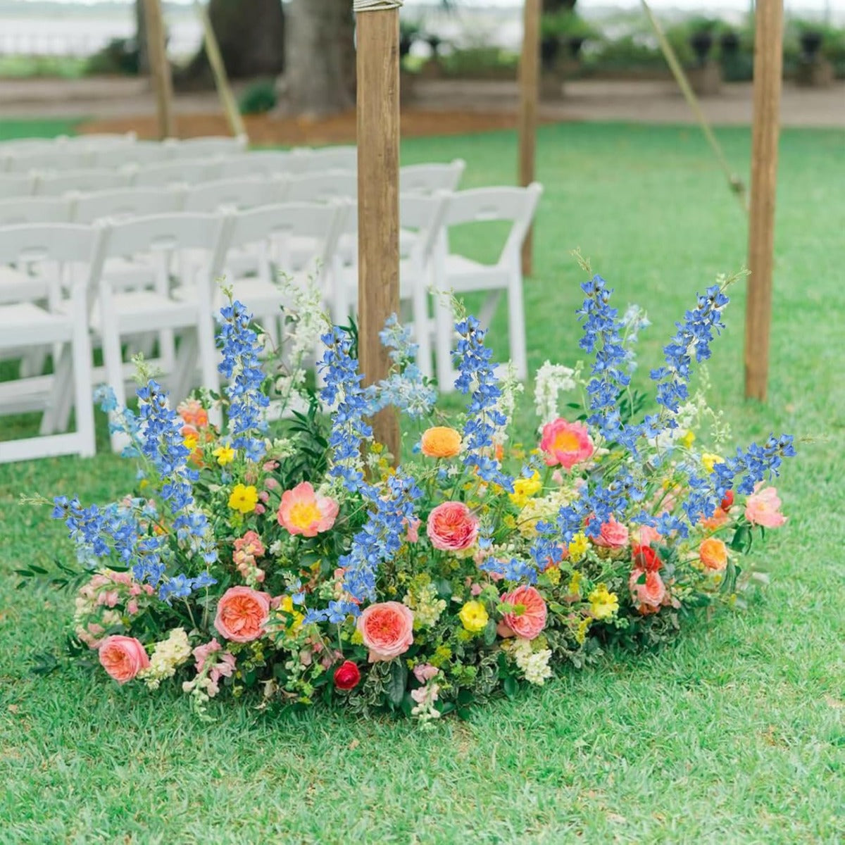 Faux Delphinium Larkspur Stems 8pcs 33.5 Inch Artificial Flowers for Wedding Table Centerpiece Bridal Bouquet Home Garden Vase Floral Arrangement Decor in Dusty Blue Pink Purple Orange