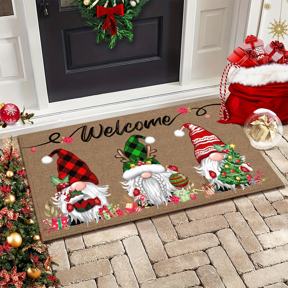 Christmas Gnome Doormat Non-Slip Machine Washable 6mm Thick Holiday Welcome Mat 100% Polyester Winter Home Decoration Indoor Outdoor Entry Rug - 19.6x31.4 and 31x47 Inch