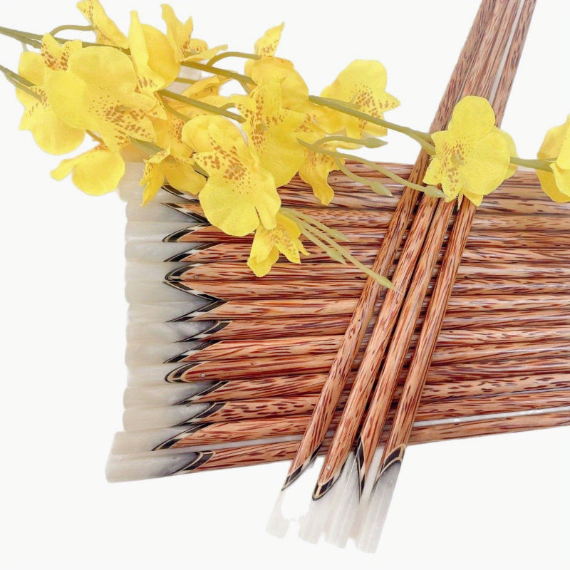 Coconut Wood Chopsticks 5 Pairs Vietnamese Handmade Natural Shell Inlay Anti-Slip Anti-Mold 9.84 Inch Reusable Wooden Chopstick Set for Dining Hotel Home Gift