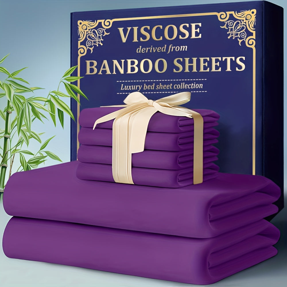 Bamboo Cooling Bed Sheet Set 4 Pcs - 2300TC Ultra Soft Breathable Deep Pocket Fitted Sheet Flat Sheet Pillowcases, Shrink Resistant All Season Bedding for Twin Full Queen King
