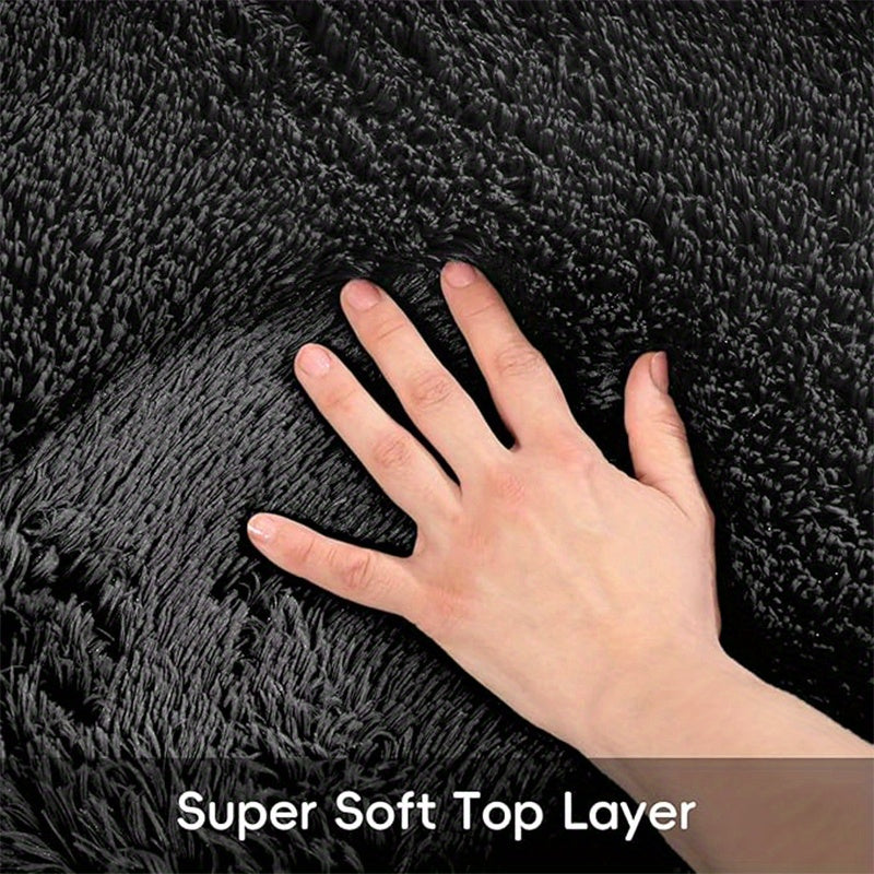 Tie-Dye & Solid Plush Rectangular Area Rug 5x8 Ft – Soft Fluffy Non-Slip Machine Washable Carpet for Living Room, Sofa Side & Bedroom Decor