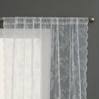 Vintage Floral Lace Sheer Curtains 2 Panels - Yarn-Dyed Dotted Netting Rustic Pastoral Semi-Sheer, 59" Wide Light Filtering Machine Washable for Living Room Kitchen Door Outdoor Wedding, White Green Black