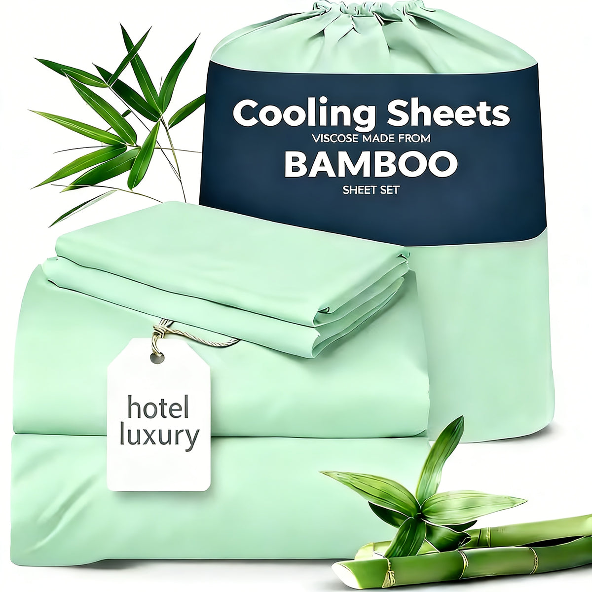 Bamboo Bed Sheets Set 1660TC Ultra Soft Deep Pocket Cooling 3/4pcs – Luxury Fitted Sheet & Pillowcase Set for Twin Full Queen King, 14 Colors
