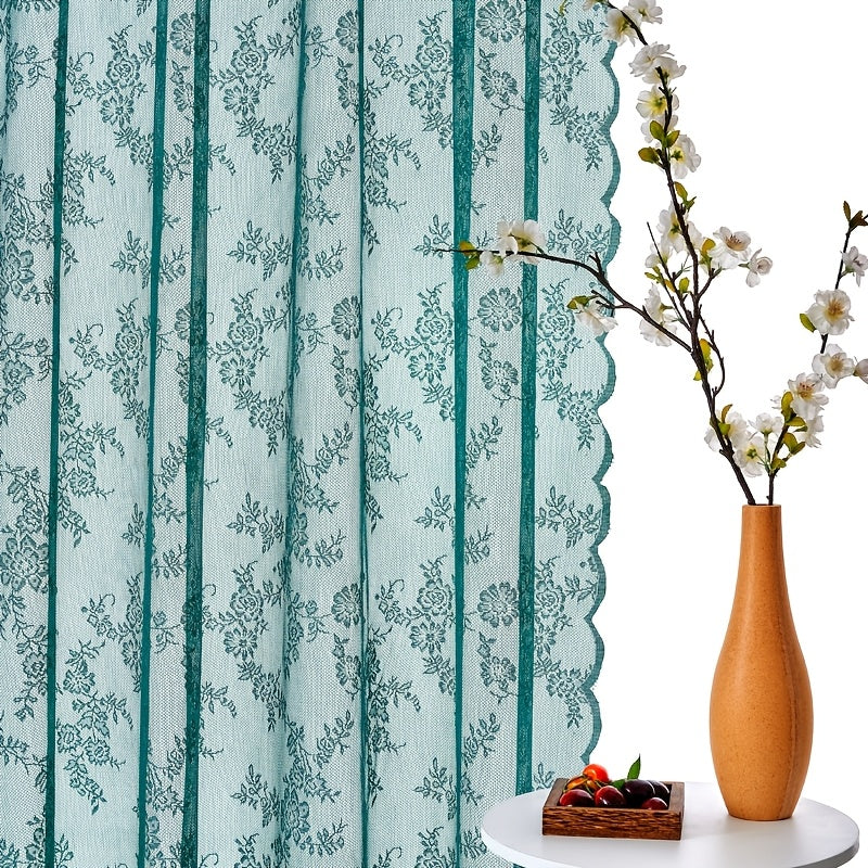 Boho Floral Lace Curtain Panels Set of 2 – Semi-Sheer Light Filtering, Rod Pocket, Pastoral Vintage Style for Bedroom Living Room Kitchen, 6 Sizes 4 Colors