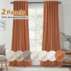 Back Tab Blackout Curtains 2 or 4 Panels – 100% Light Blocking Thermal Insulated Window Drapes for Living Room, Bedroom & Office, 50"W Multiple Lengths, 9 Colors