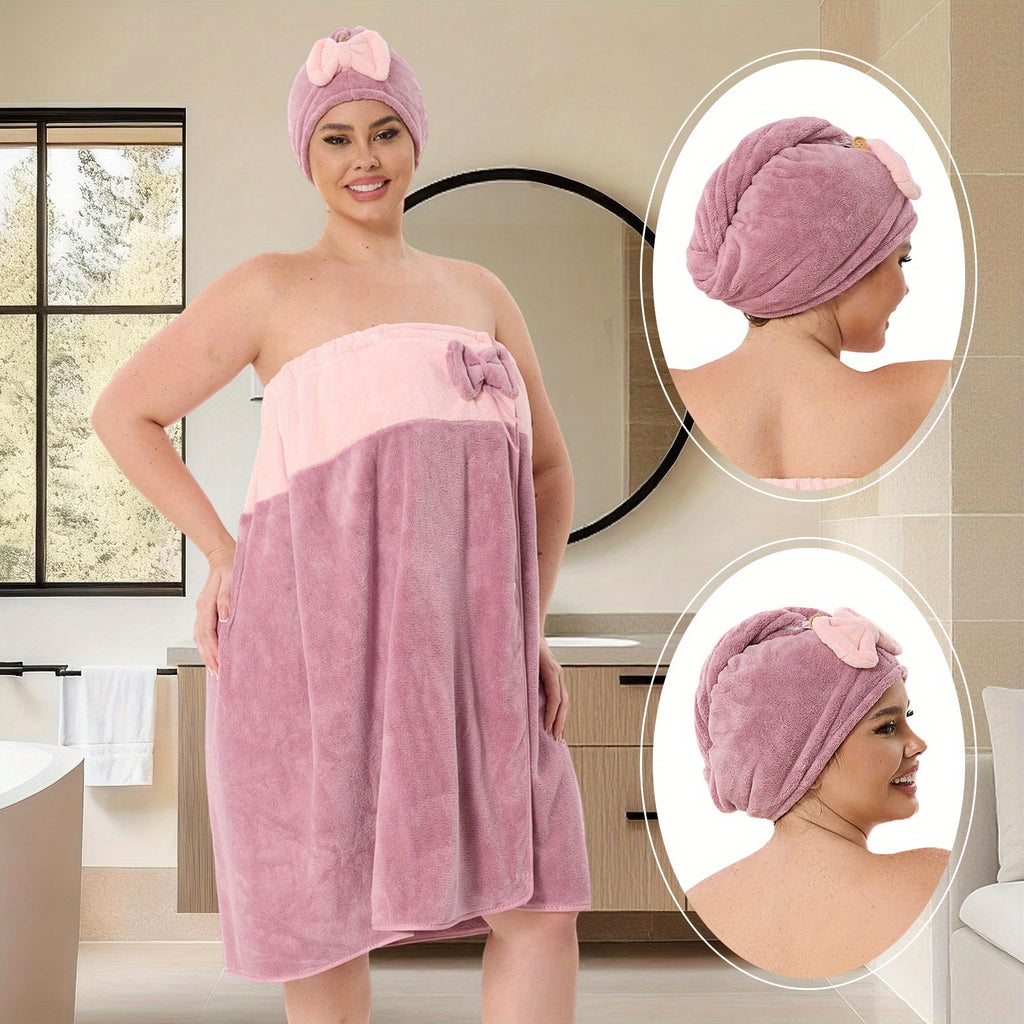 Adjustable Bath Wrap Skirt Set with Triangular Hair Drying Cap – Sizes S-XXXXL Spa Towel Wrap for Women, Home, Travel & Steam Room