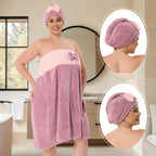Adjustable Bath Wrap Skirt Set with Triangular Hair Drying Cap – Sizes S-XXXXL Spa Towel Wrap for Women, Home, Travel & Steam Room