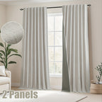 Faux Linen Blackout Curtains 2 Panels for Bedroom & Living Room – 100% Blackout, Back Tab & Rod Pocket, Thermal Insulated Farmhouse Drapes
