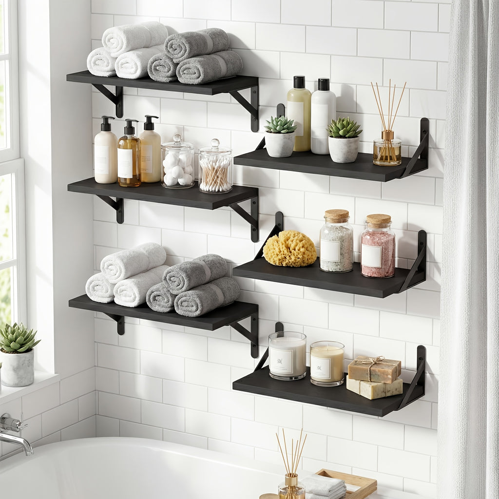 Farmhouse Floating Wall Shelves 3/6pcs Heavy Duty Long Ledge Shelf Set for Bedroom, Bathroom, Living Room & Kitchen Decor, Wall Mounted Storage Shelving for Home Organization