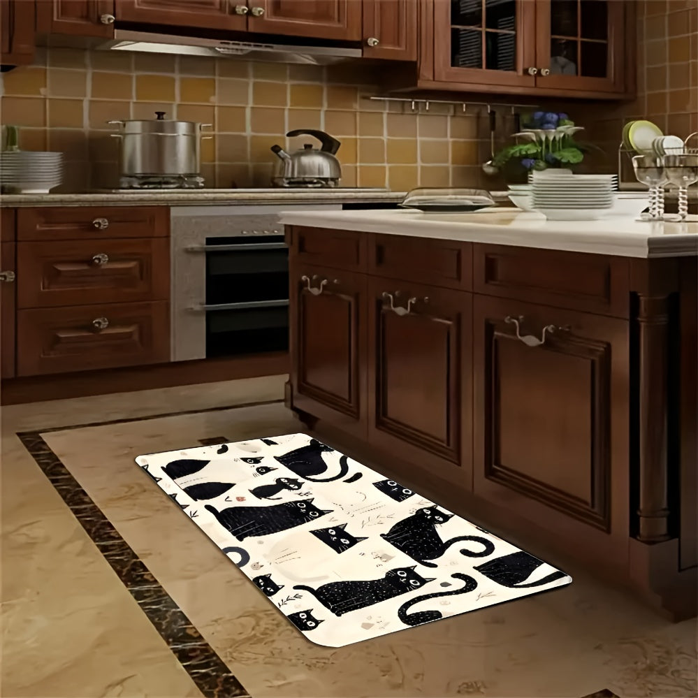 Cat Pattern Flannel Floor Mat Non-Slip Washable Rug for Entryway Kitchen Dining Room – Soft Backing, 4 Sizes