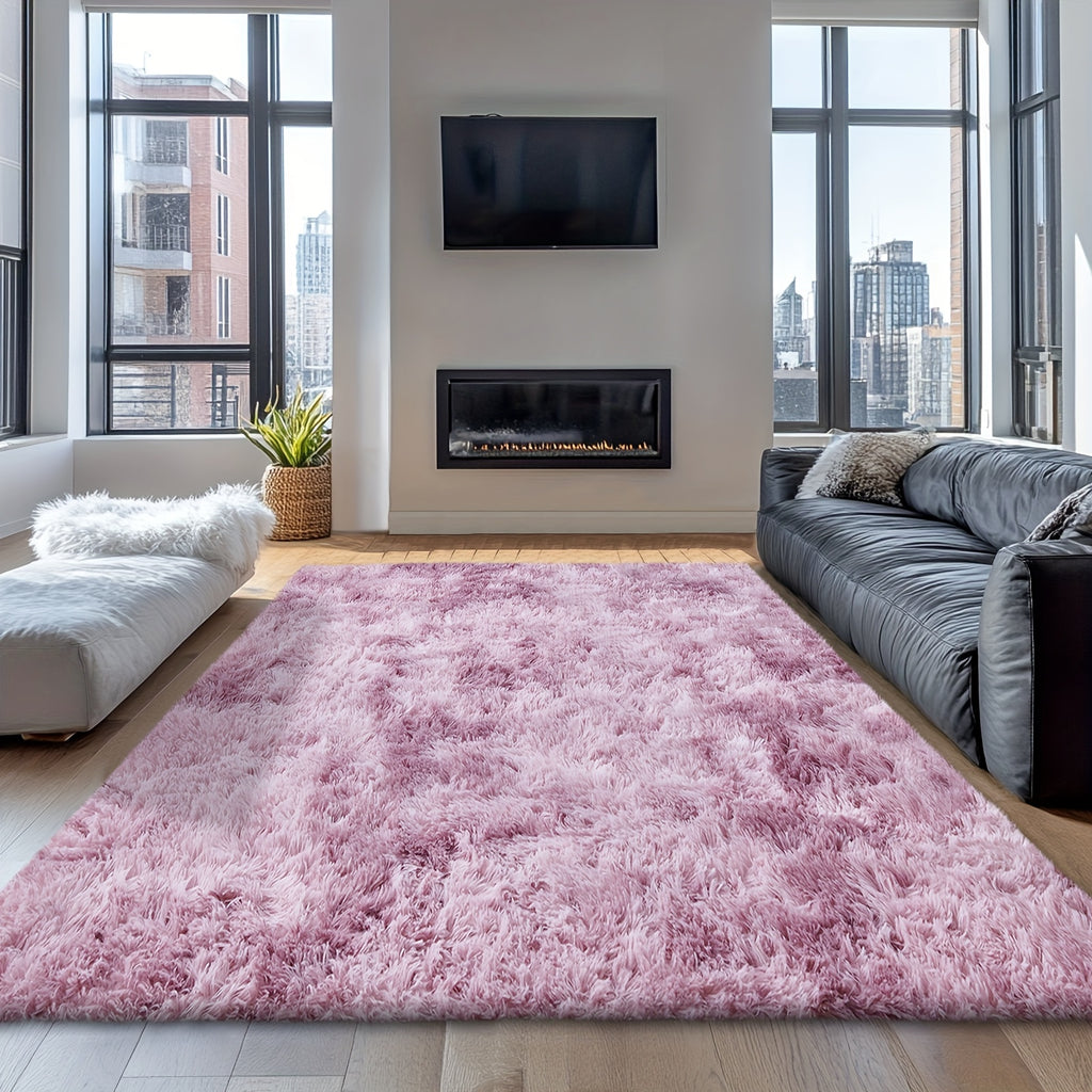 Velvet Shag Area Rug with Non-Slip Backing – Super Soft Plush Indoor Carpet for Living Room, Bedroom & Kitchen, Tie-Dye & Solid Colors, 5 Sizes