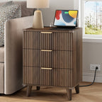 Nightstand with Charging Station – 3-Drawer Bedside Table with 2 USB Ports & 2 AC Outlets, Small Bedroom Side Table | Set of 1 or 2 | Wood, Black, White, Brown