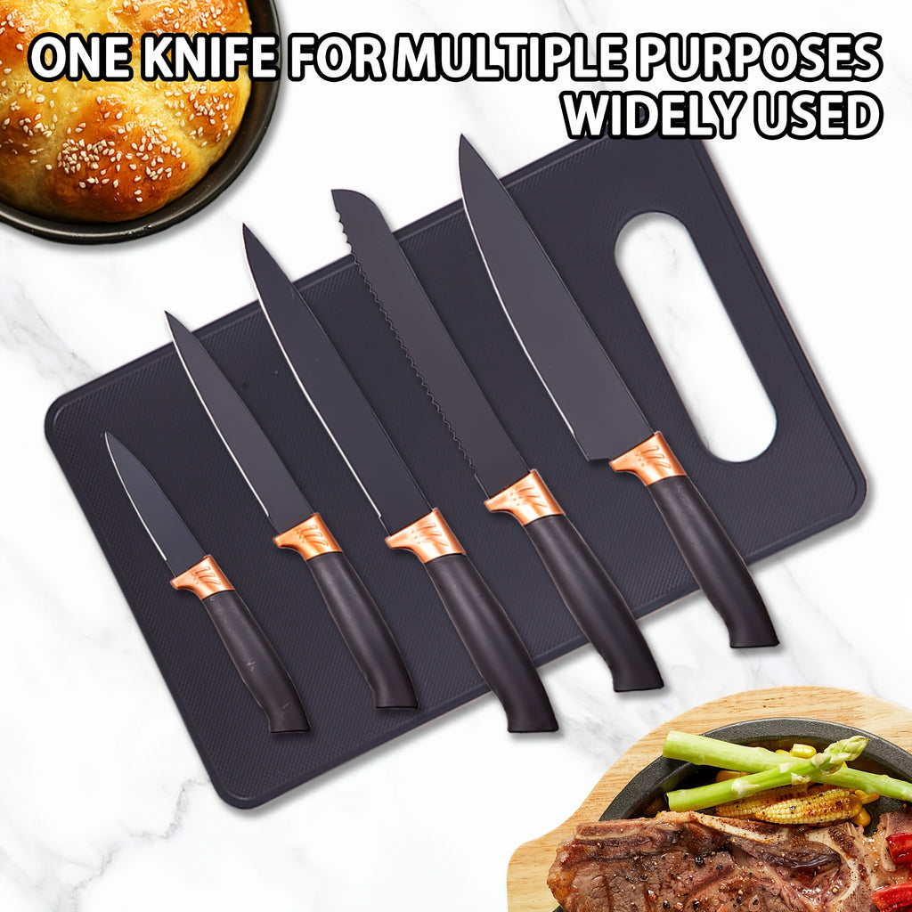 19-Piece Kitchen Knife & Utensil Set with Block – Silicone Cooking Tools, Wooden Handles, Stainless Steel Knives, Cutting Board & Scissors | All-in-One Kitchen Starter Set for Home, Dorm & Housewarming Gift