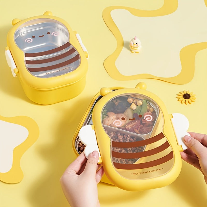 Bee Stainless Steel Bento Box 2 Compartment Lunch Box Microwave Safe Lightweight Portable for Kids Adults Picnic Commute Back to School Gift