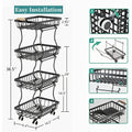Fruit and Vegetable Basket Storage Cart with Wheels 4-Tier & 5-Tier Stackable Metal Rolling Produce Rack for Kitchen Pantry Bathroom Corner