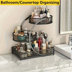 Lacquered Metal Cosmetic Storage Organizer, 1, 2 & 3-Tier Rust-Proof Welded Basket, Space-Saving Vanity Organizer for Lipstick, Perfume & Skincare — Black & White, Ideal Beauty Gift