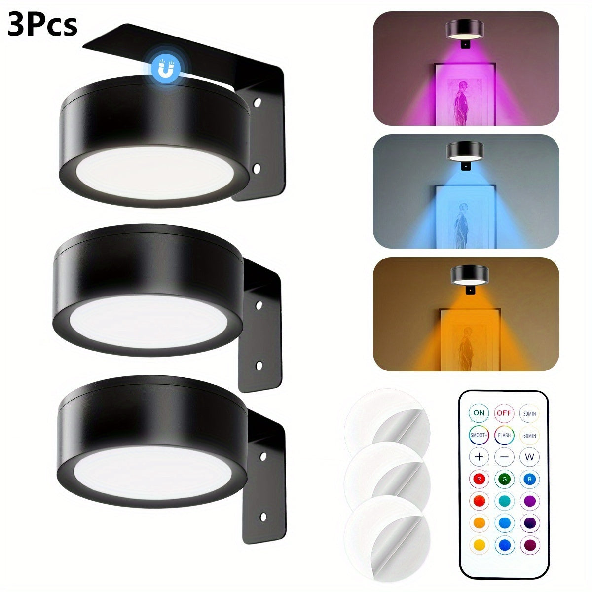 RGB LED Picture Frame Light Battery Operated Magnetic Art Display Lighting with Remote – 13 Color Wireless Painting Light for Wall Art, Gallery, & Party Decor (3-Pack & 6-Pack)