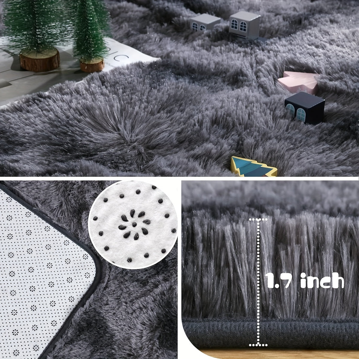 Fluffy Shag Area Rug for Living Room Bedroom - Super Soft Plush Faux Fur Carpet, Thick Shaggy Indoor Rug, Gray & Tie-Dye, 4 Sizes