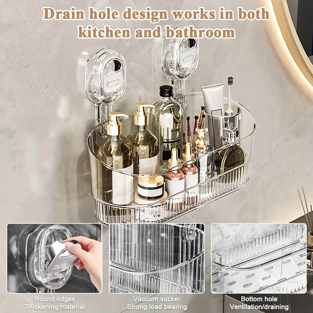 Suction Cup Shower Caddy – No-Drill Wall-Mounted Bathroom Organizer Shelf, Holds 10 lbs, Corrugated Grip, ABS Plastic Rack for Shower Essentials, Cosmetics & Toiletries (1 or 2 Pack)