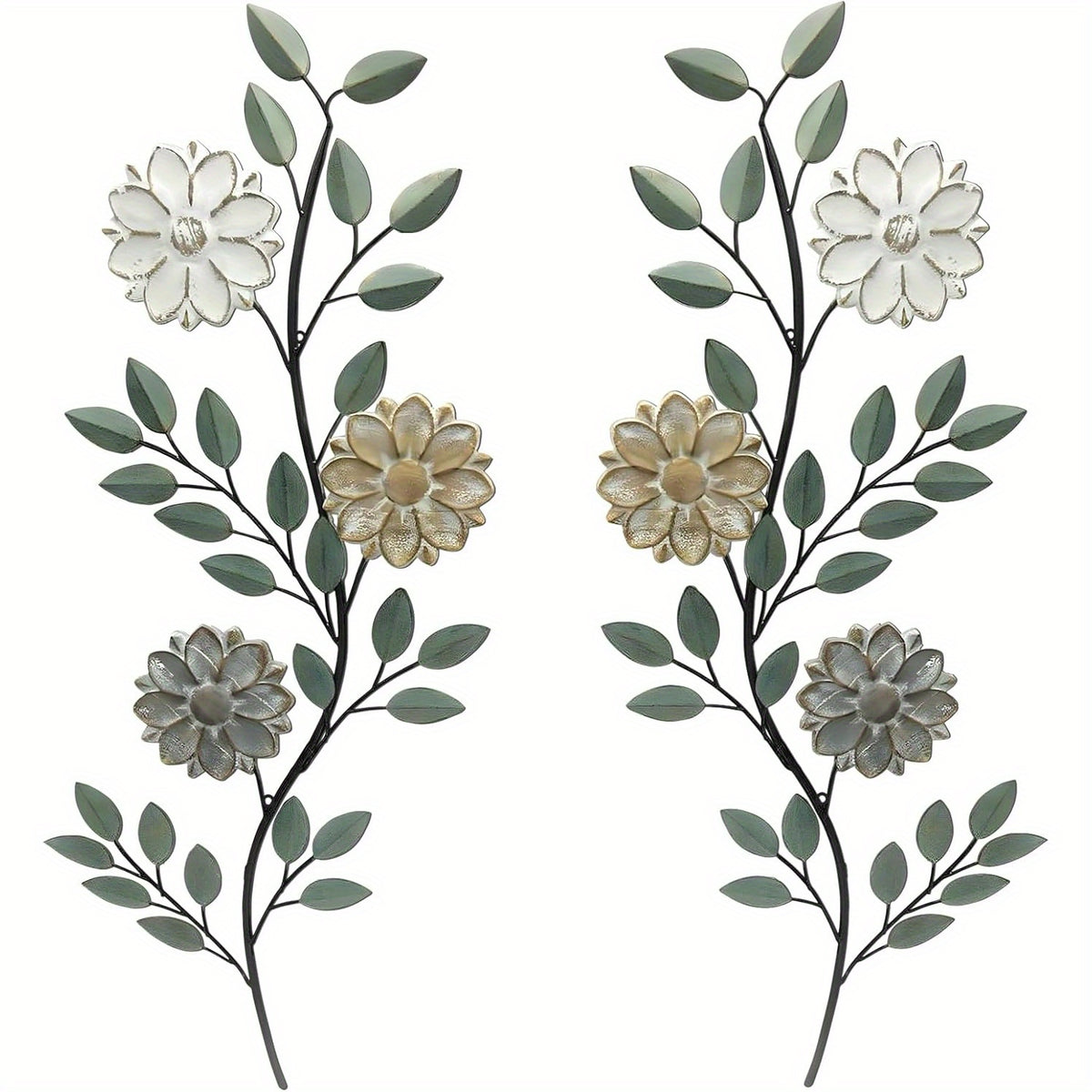 Metal Leaf Wall Art Decor Set of 2 – 15.75 Inch Large Rustic Vintage Spring Green Leaves Wall Hanging Sculpture for Indoor Outdoor Holiday Home Decor Living Room Bedroom Entryway