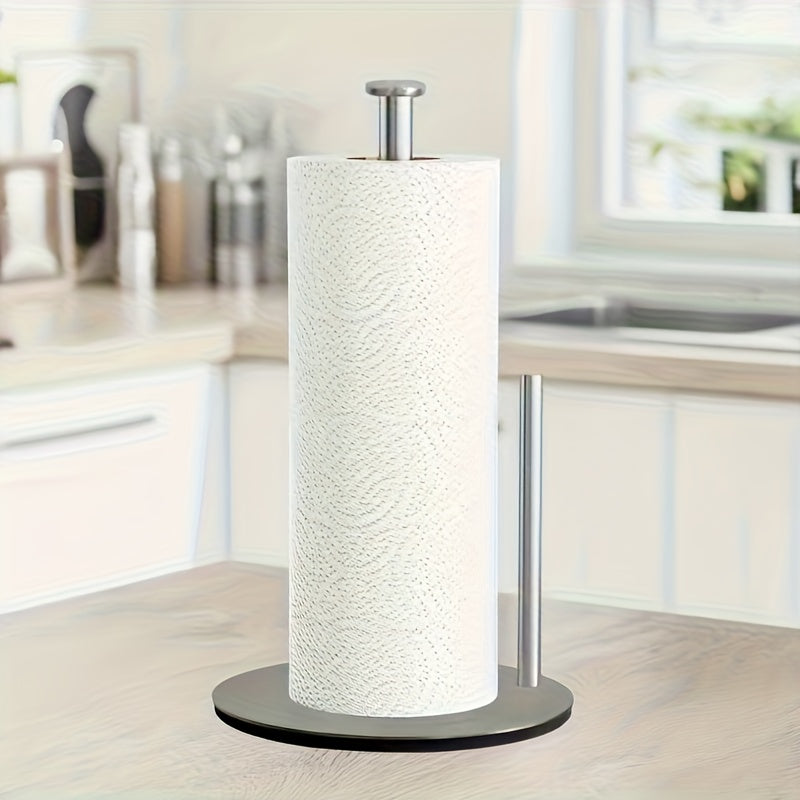 Stainless Steel Paper Towel Holder with Weighted Base – Heavy Duty Countertop Organizer Space Saving Modern Kitchen Essential – Black Silver Gold