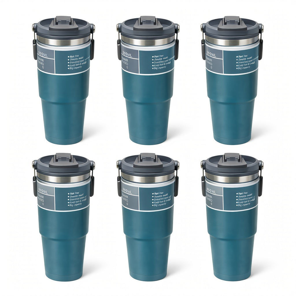 30oz Stainless Steel Insulated Tumbler 6-Pack with Handle, Lid & Straw – Double Wall Vacuum Travel Cups, Colorful Gift Set for Coffee, Cold Drinks & Daily Use | Black, Red, White & More