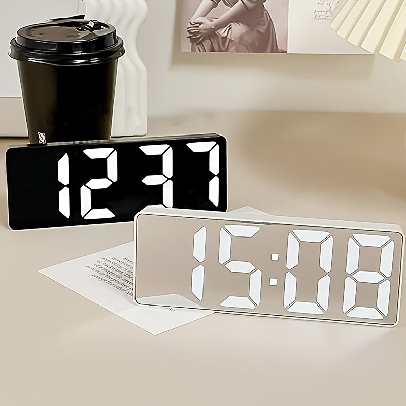 Contemporary LED Desk Clock with Temperature Display, Brightness Adjustment, Night Mode & Snooze – 12/24 Hour Digital Alarm Clock for Bedroom, Office & Nightstand