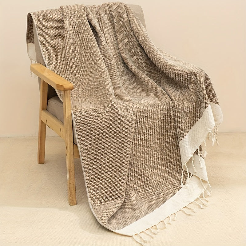 Cotton Tassel Blanket Boho Diamond Grid 100% Cotton 350GSM Breathable Soft All Season Machine Washable Throw for Bed Sofa Picnic Travel Black Navy Blue Light Blue Gray Red Orange Brown 49x71 Inch