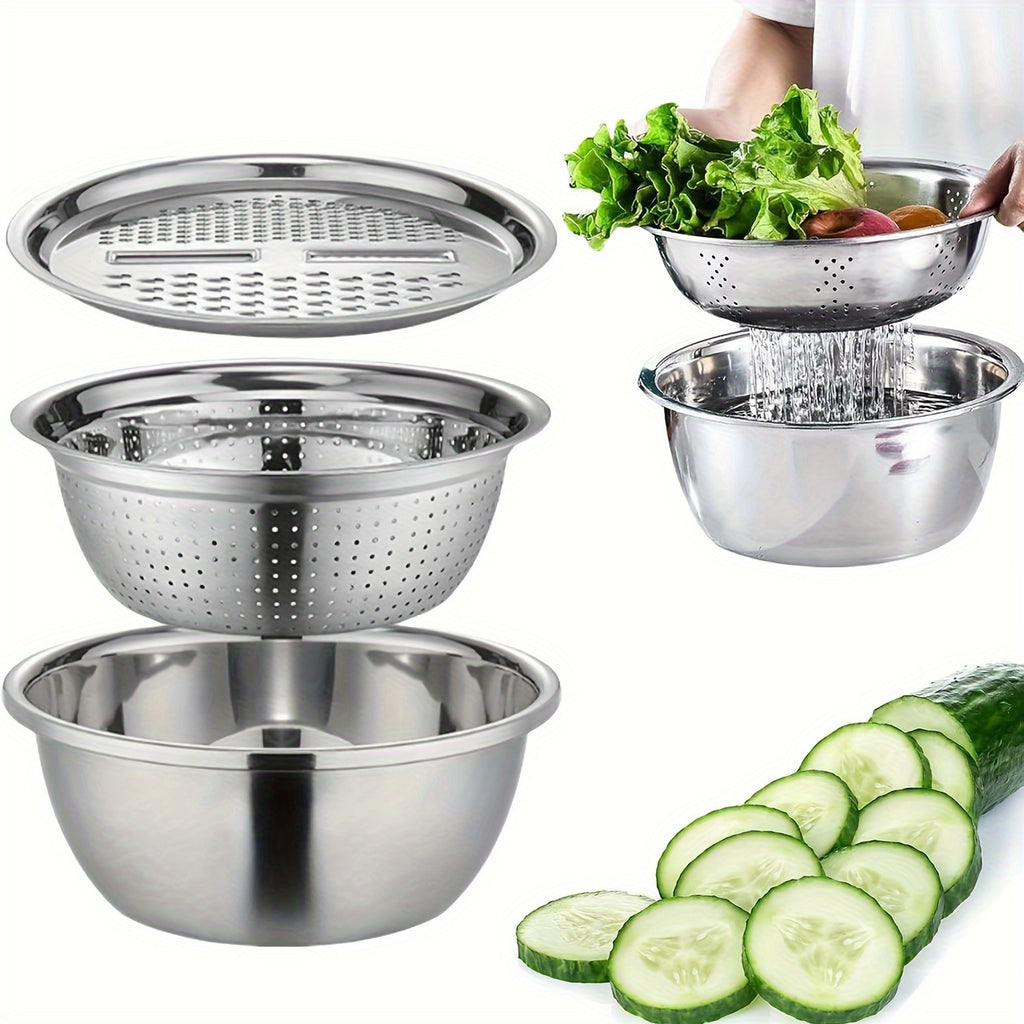 3-in-1 Grater Strainer and Cutter 9 Inch - Shred Slice Grate & Dice Multifunctional Vegetable Grater for Salad Prep, Kitchen Straining & Food Processing
