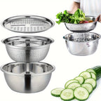 3-in-1 Grater Strainer and Cutter 9 Inch - Shred Slice Grate & Dice Multifunctional Vegetable Grater for Salad Prep, Kitchen Straining & Food Processing