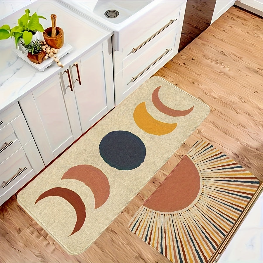 Boho Kitchen Mat Set 2 & 3 Piece Anti-Slip Flannel Retro Bohemian Floor Mats - Soft Comfortable Area Rugs for Kitchen Bathroom Bedroom Living Room Entryway, Easy Clean Indoor Home Decor