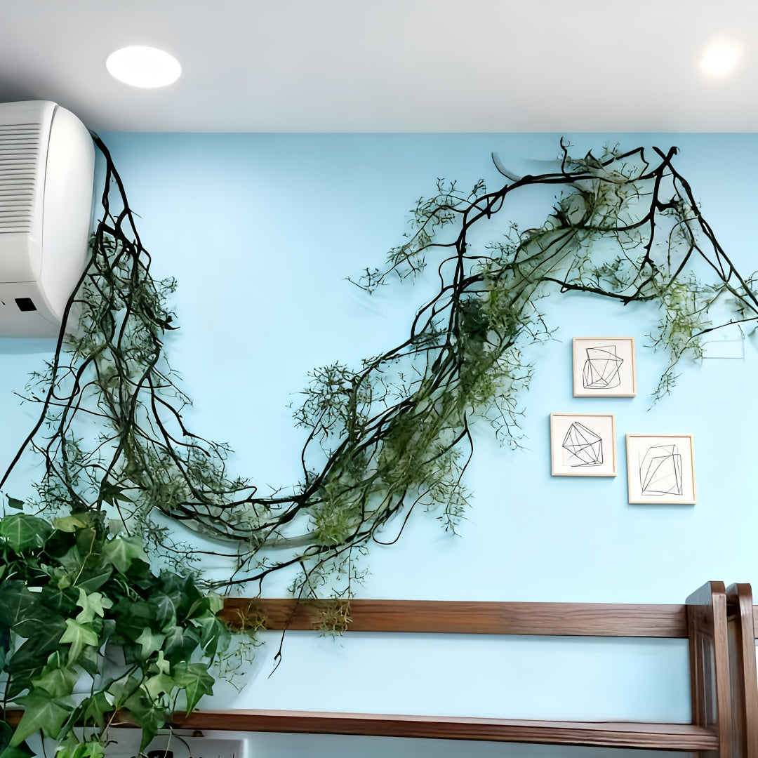 57-Inch Artificial Vine Branches – Simulated Moss Faux Greenery Twigs with Leaves for Wall-Mounted Home Decor, Wedding Arrangements & Botanical Display