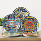 Bohemian Stoneware Dinner Plate Set of 6 – 10.5 Inch Colorful Hand-Painted Ceramic Plates | Microwave & Dishwasher Safe | Home, Restaurant & Wall Decor