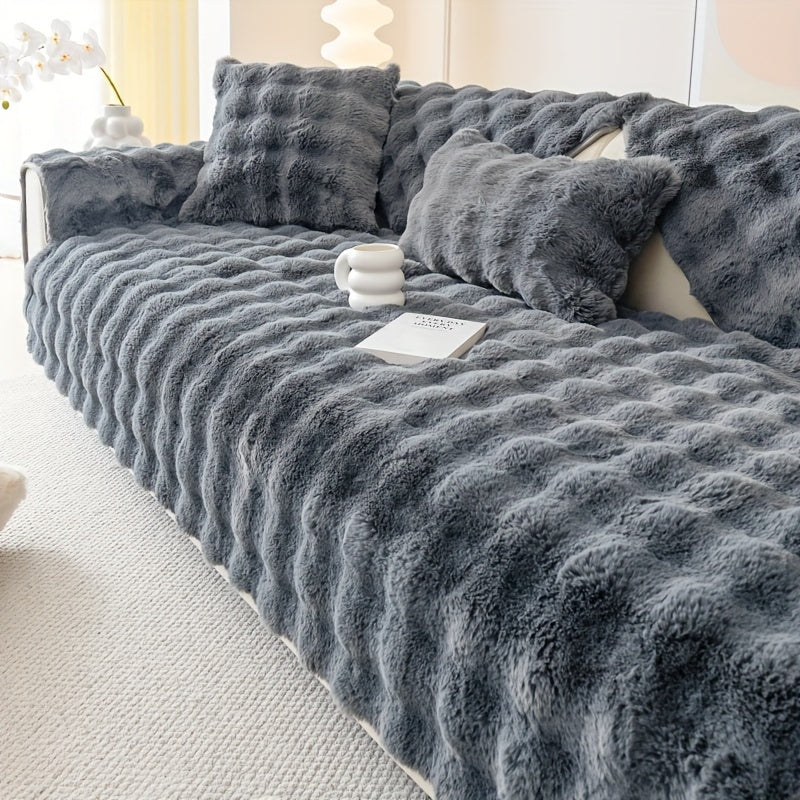 Faux Rabbit Fur Plush Sofa Cover Thick Milkskin Split Slipcover Cozy Winter Warmth Pet Friendly Machine Washable 1 2 3 4 Seater Living Room Bedroom Office