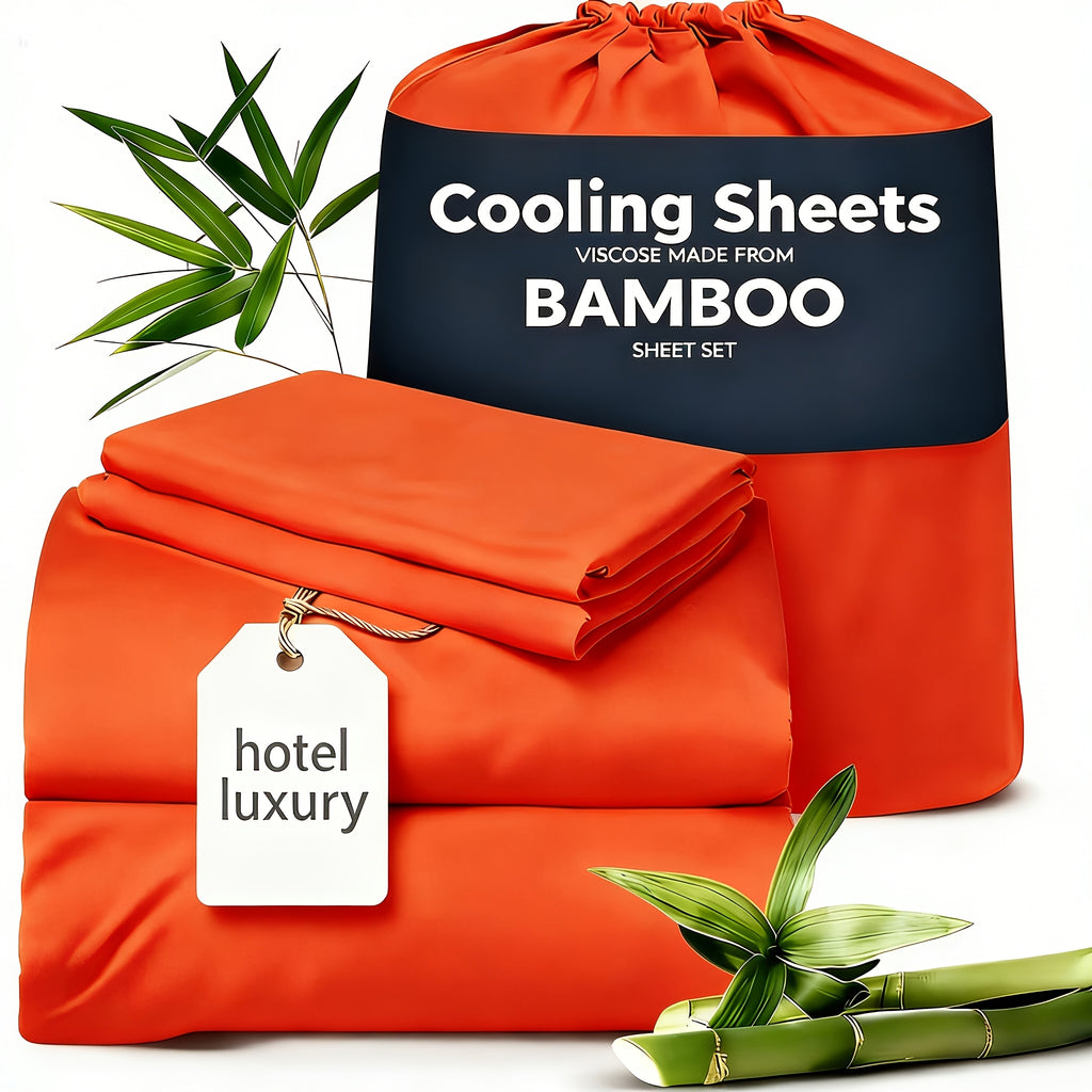 Bamboo Bed Sheets Set 1660TC Ultra Soft Deep Pocket Cooling 3/4pcs – Luxury Fitted Sheet & Pillowcase Set for Twin Full Queen King, 14 Colors