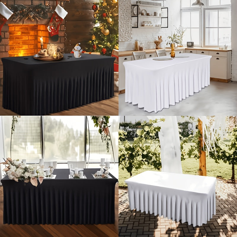 Rectangle Tablecloth with Skirt Wrinkle-Resistant Table Cover for Weddings Birthdays Graduations Black White Red 1 2 4 8 Pcs