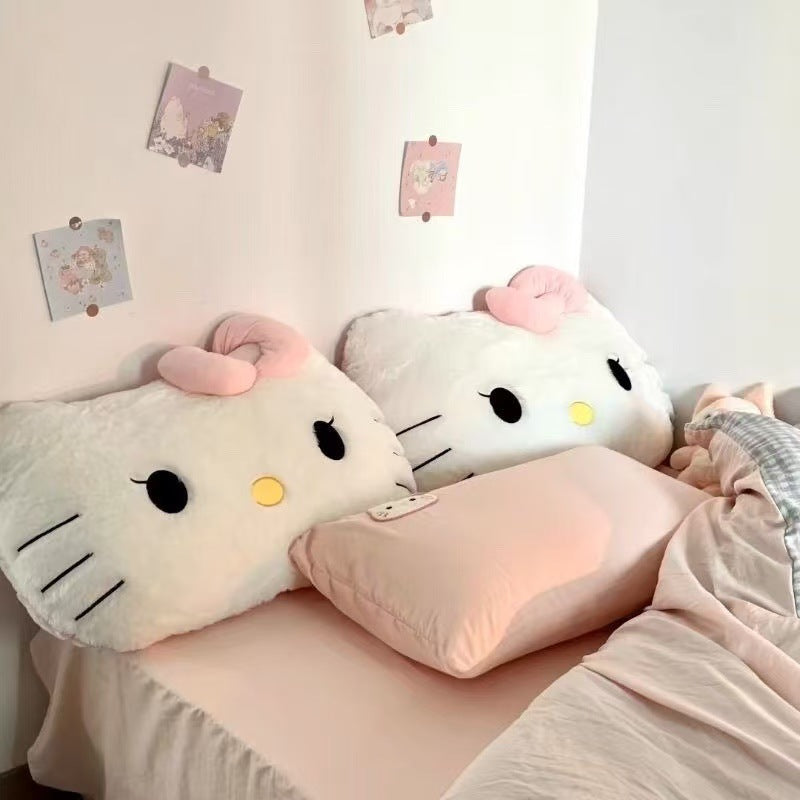 Hello Kitty Plush Pillow 17.7 Inch – Large Soft Sheepskin-Like Kawaii Cushion with Pink Bow & Black Ears | Girls Bedroom Decor | Birthday & Sleepover Gift
