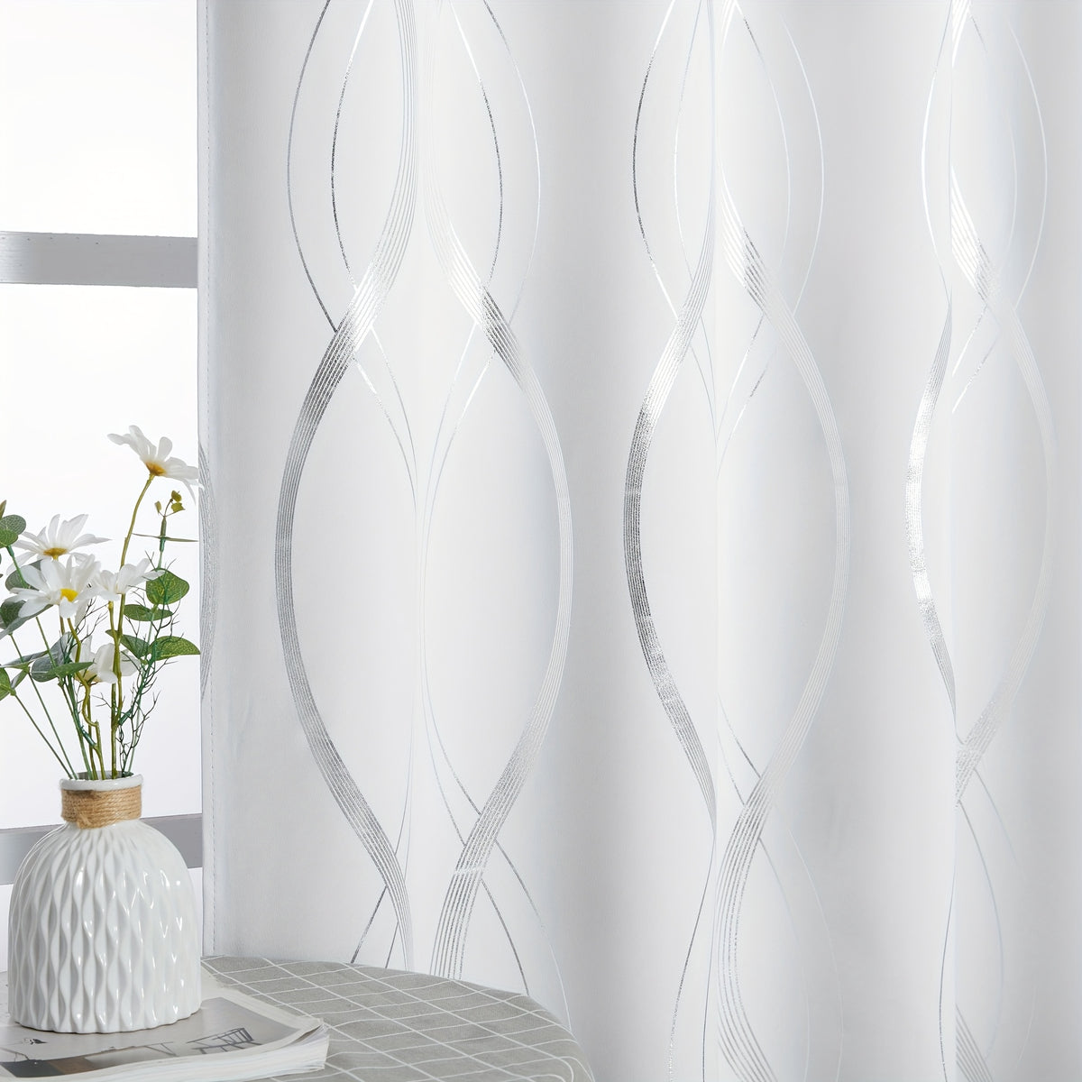 Blackout Curtains 2 Panels Set Grommet Top Thermal Insulated – Noise Reducing Wave Foil Print Drapes Bedroom Living Room Patio Sliding Door