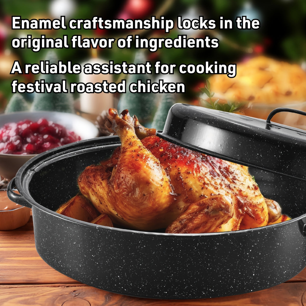 Oval Enamel Dutch Oven with Lid - Heavy Duty Cast Iron Roasting Pan for Turkey, Chicken, Meat & Vegetables, Stewing, Baking & Soup Making, Red, Perfect Christmas Holiday Gift
