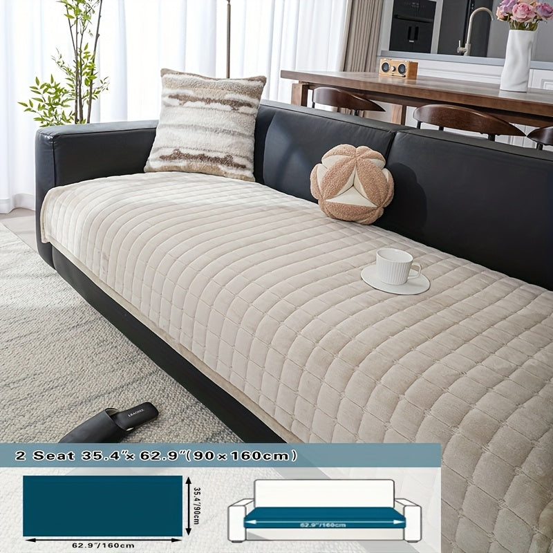Bohemian Flannel Sofa Seat Cushion Cover Non-Slip Machine Washable Solid Color, Soft Plush Couch Cushion Slipcover for 2/3/4-Seater Sofas, Living Room Bedroom Office Furniture Protector – 3 Colors 3 Sizes