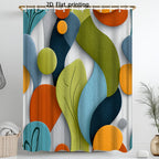 Abstract Geometric Shower Curtain – Colorful Overlapping Shapes Modern Art Bath Decor in Green Blue Orange Teal | 70.86x70.86 Inch with 12 Hooks