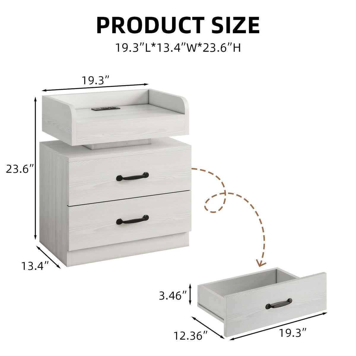 Nightstand with Charging Station LED Lights and 2 Drawers Bedside Table for Bedroom Living Room White Black Grey 1pc or 2pcs Set