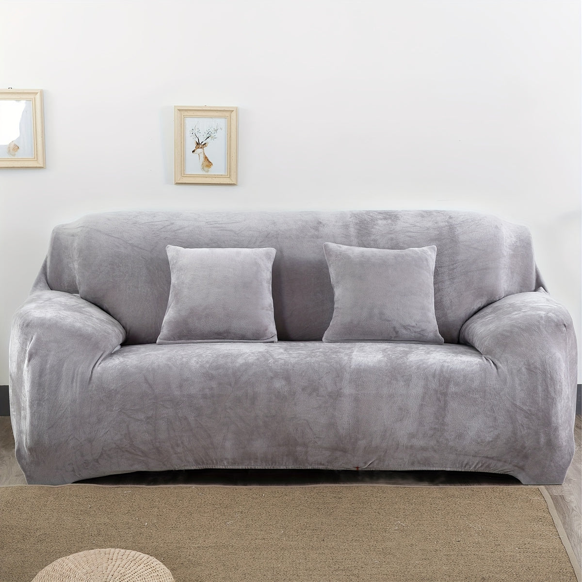 Plush Sofa Slipcover Stretch Thick Couch Cover - Soft Velvet Furniture Protector for Chair Loveseat 3 4 Seater, Anti-Slip Elastic Wrap, Machine Washable, 6 Colors for Living Room